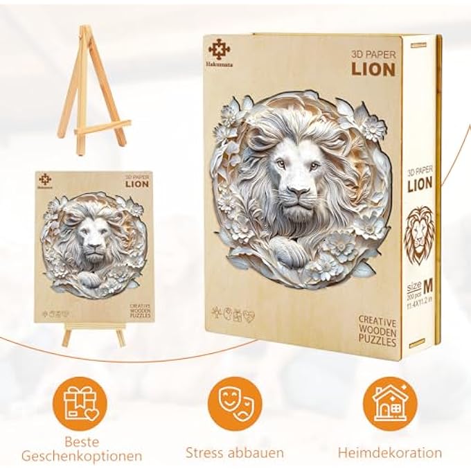 WOODEN PUZZLE ADULTS AND CHILDREN, 3D PAPER LION CIRCULAR UNIQUE PUZZLE, WOODEN PUZZLE ADULTS WITH WOODEN GIFT BOX (M-200 PIECES) - Image 2